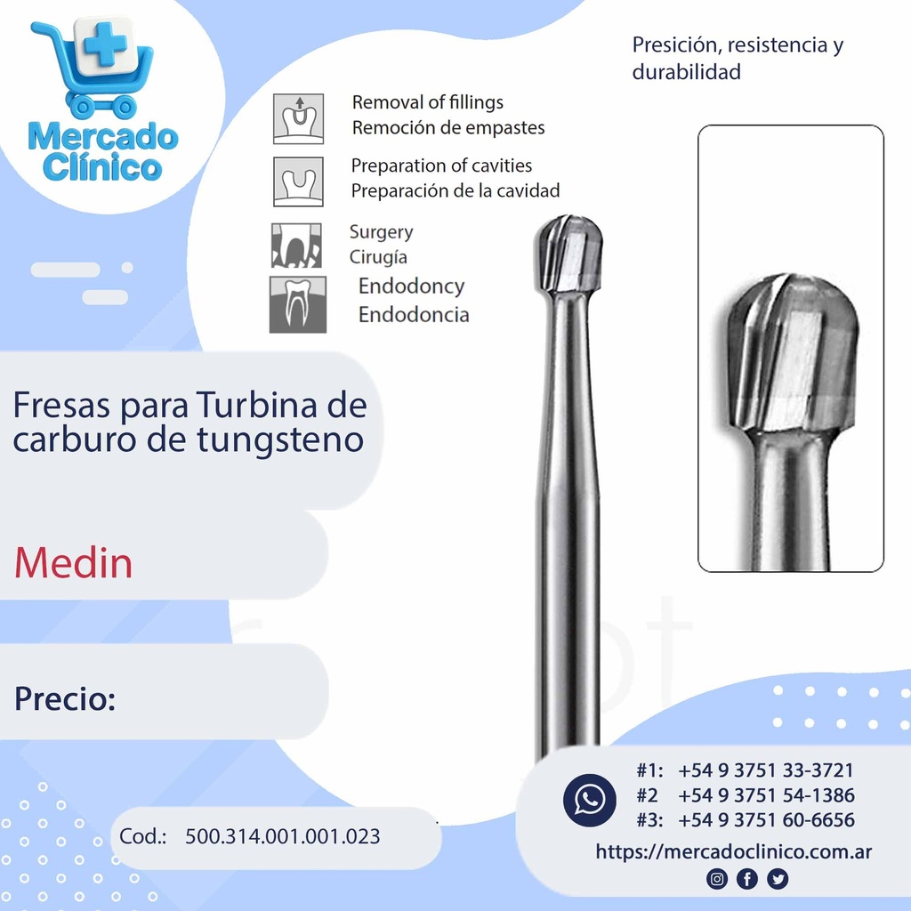 Fresa carburo de tungsteno - Redonda  - X  UNIDAD - Medin 