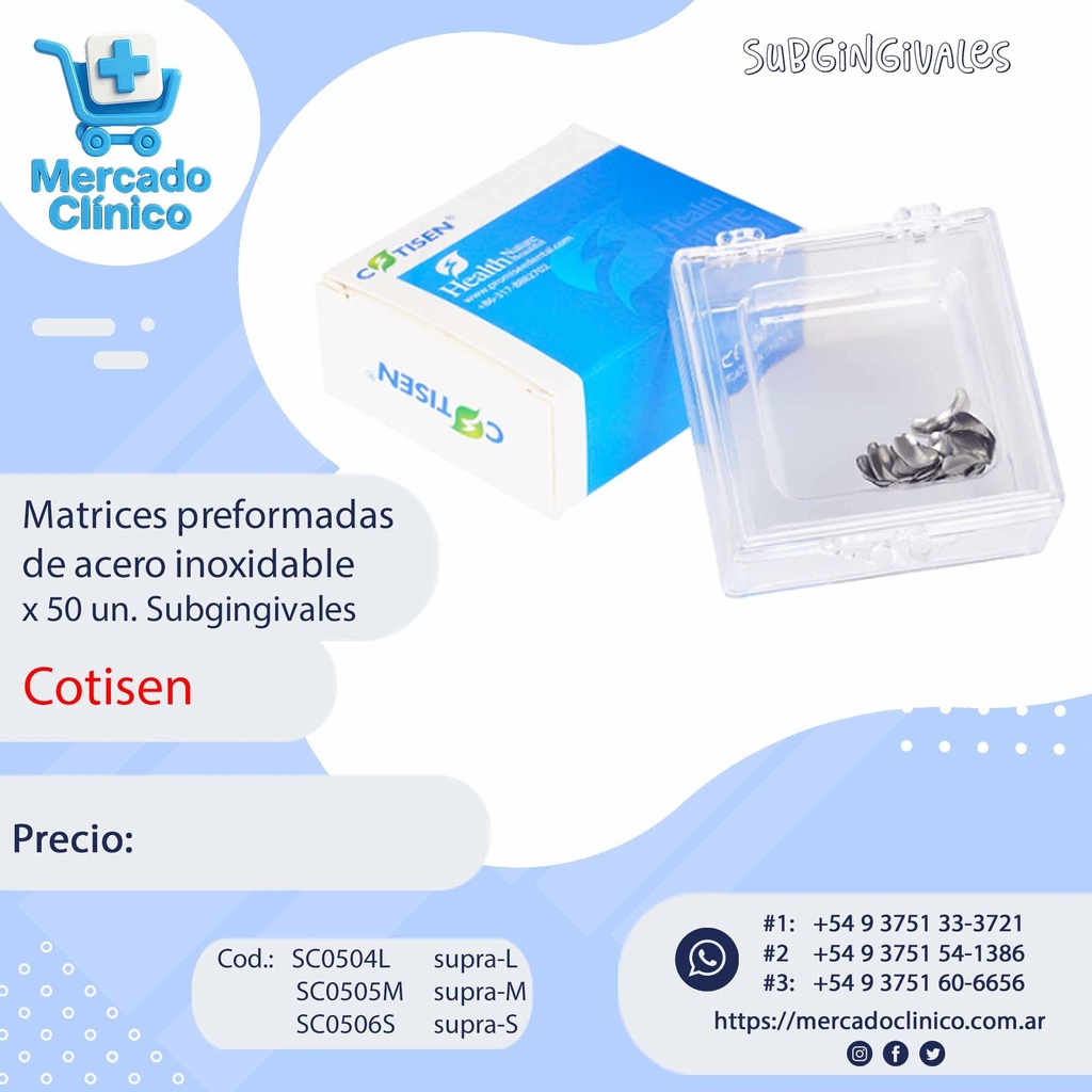 Matrices metálicas  x 50un Subgingivales - COTISEN