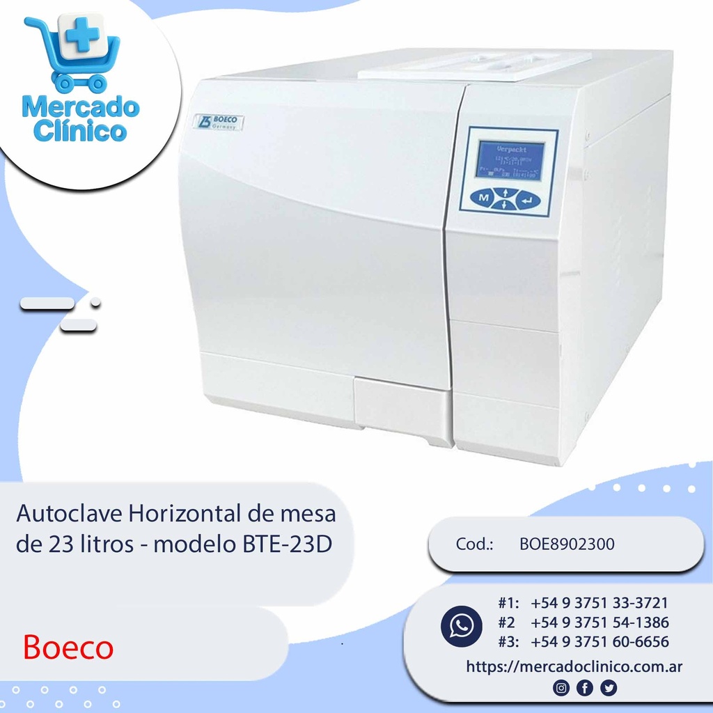 Autoclave Horizontal de mesa  de 23 litros - modelo BTE-23D - Boeco