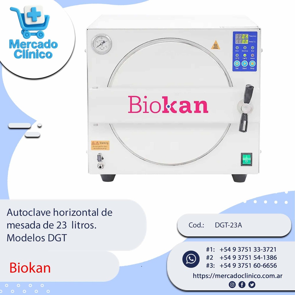 Autoclave horizontal de  mesada de 23  litros.  Modelos DGT - Biokan