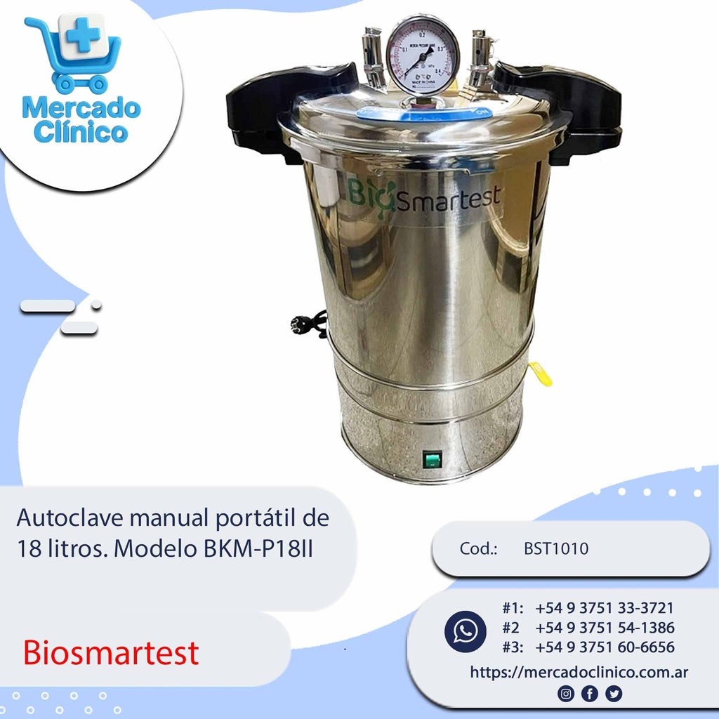 Autoclave manual portátil de  24 litros. Modelo BKM-P24II - Biosmartest
