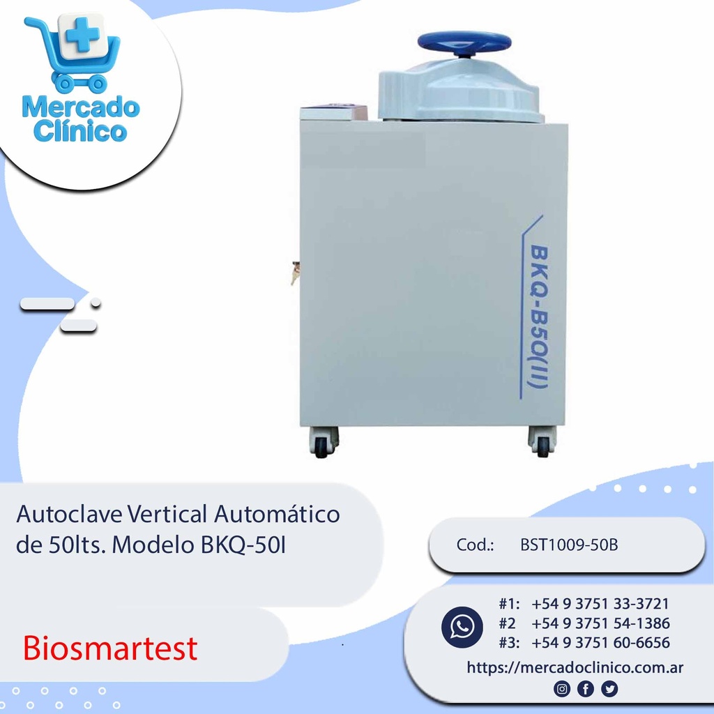 Autoclave Vertical Automático  de 50lts. Modelo BKQ-50I - Biosmartest