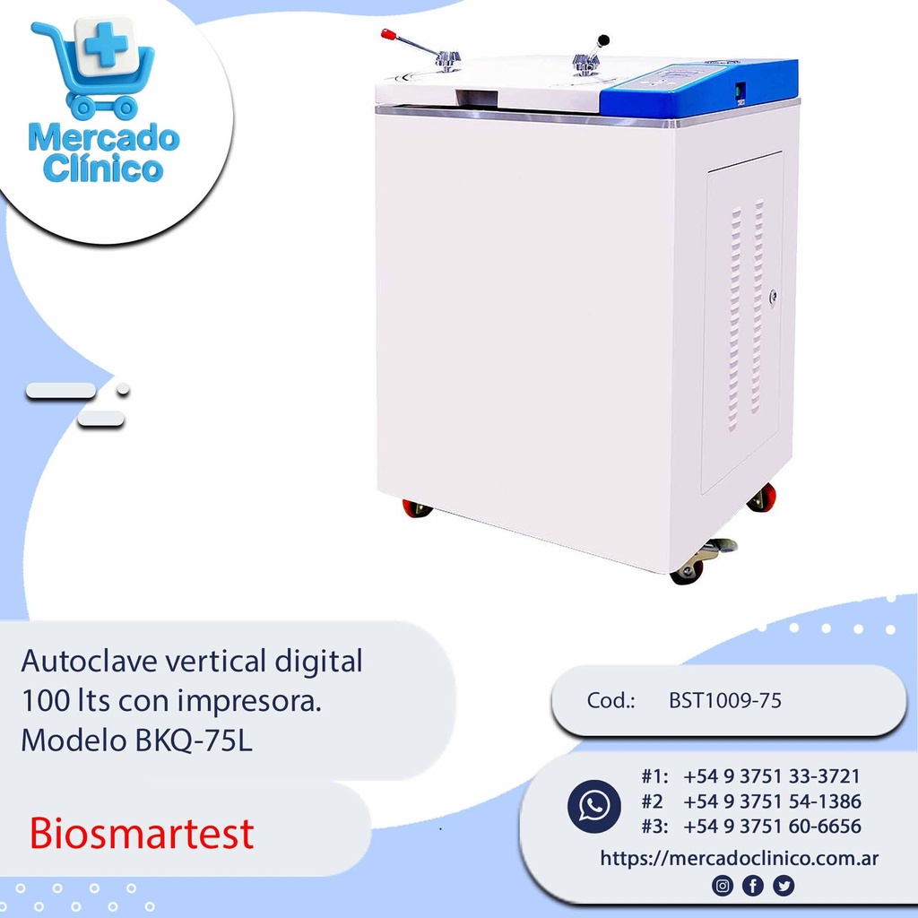 Autoclave vertical digital  100 lts con impresora.  Modelo BKQ-75L - Biosmartest