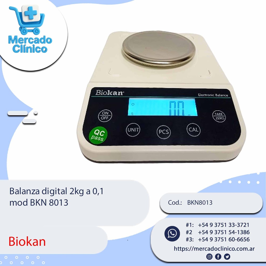 Balanza digital 2kg a 0,1  mod BKN 8013 - Biokan