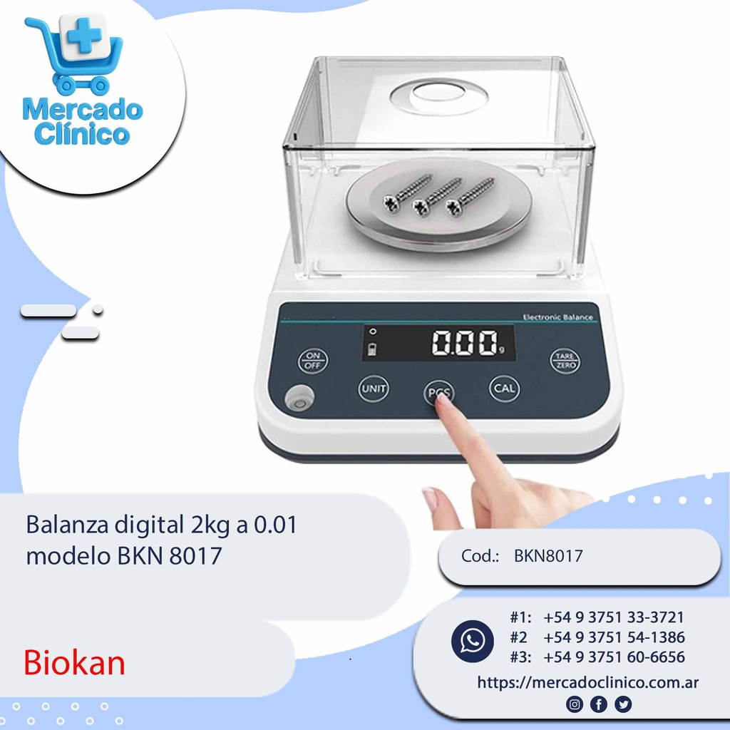 Balanza digital 2kg a 0.01  modelo BKN 8017 - Biokan