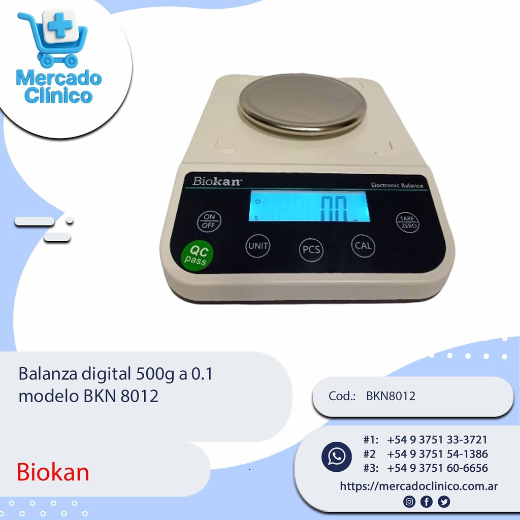 Balanza digital 500g a 0.1  modelo BKN 8012 - Biokan
