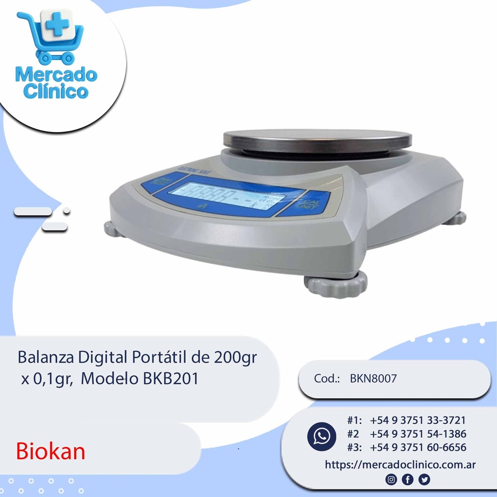 Balanza Digital Portátil de 200gr  x 0,1gr,  Modelo BKB201 - Biokan