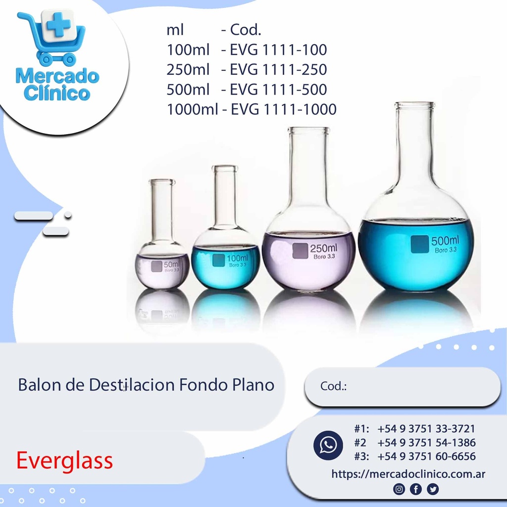 Balon de Destilacion Fondo Plano - Everglass