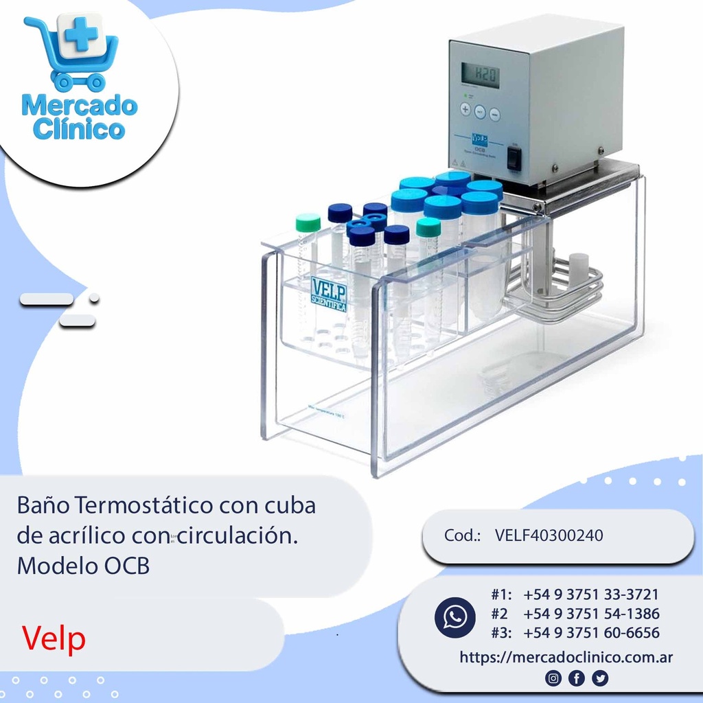 Baño Termostático con cuba  de acrílico con circulación.  Modelo OCB - Velp