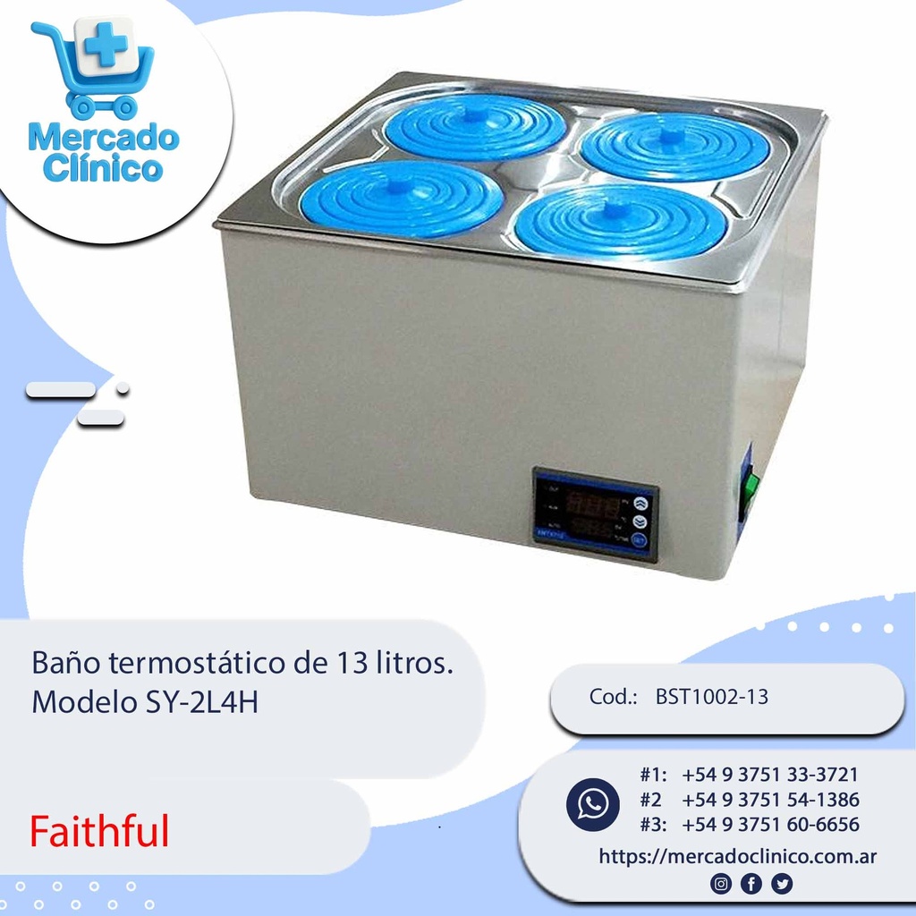 Baño termostático de 13 litros. Modelo SY-2L4H - Biosmartest