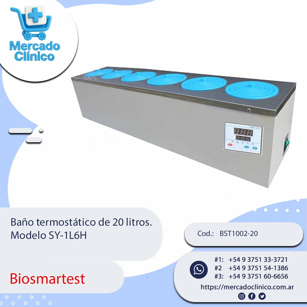 Baño termostático de 20 litros.  Modelo SY-1L6H - Biosmartest