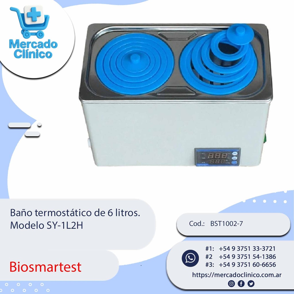 Baño termostático de 6 litros.  Modelo SY-1L2H - Biosmartest