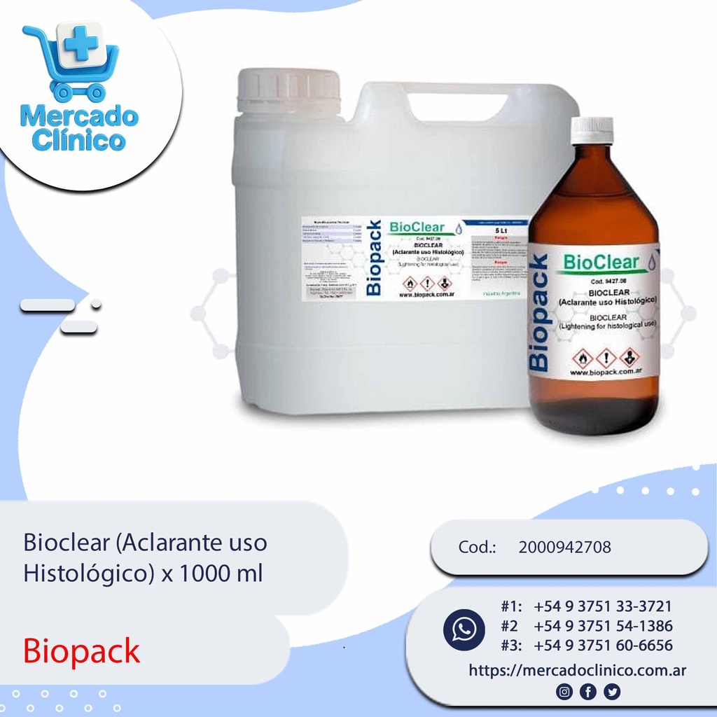 Bioclear (Aclarante uso  Histológico) x 1000 ml - Biopack