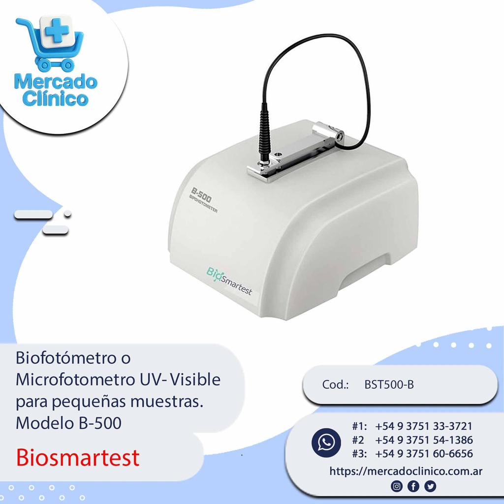 Biofotómetro o  Microfotometro UV- Visible  para pequeñas muestras.  Modelo B-500 - Biosmartest