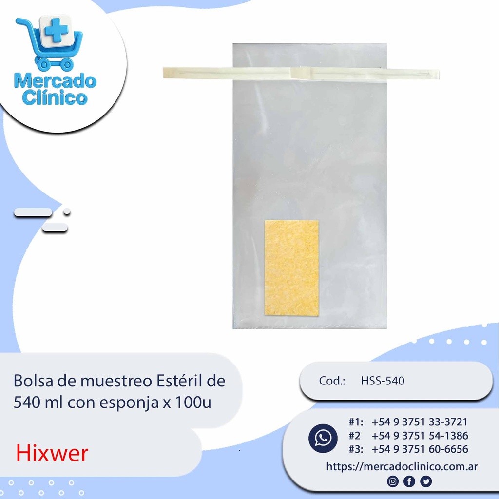Bolsa de muestreo Estéril de  540 ml con esponja x 100u - Hixwer