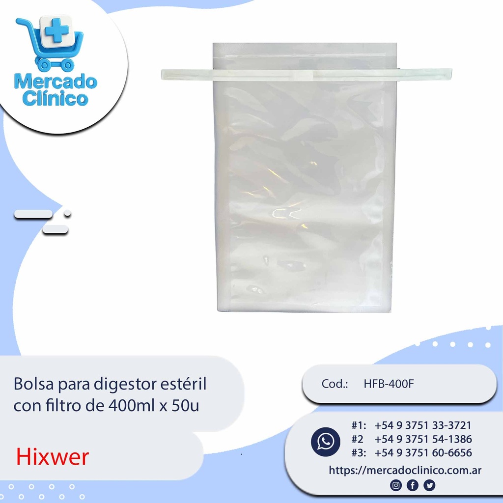 Bolsa para digestor estéril  con filtro de 400ml x 50u - Hixwer
