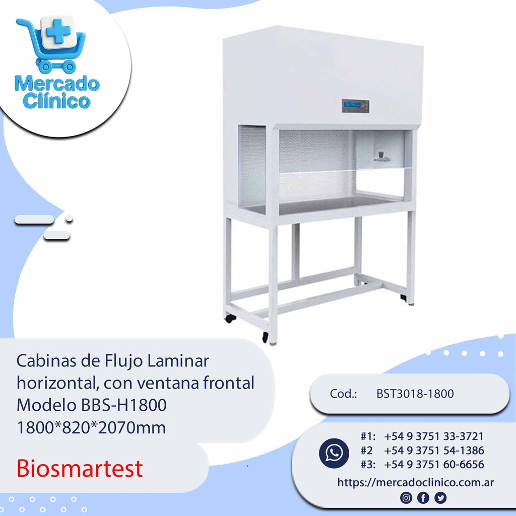 Cabinas de Flujo Laminar  horizontal, con ventana frontal Modelo BBS-H1800 - Biosmartest