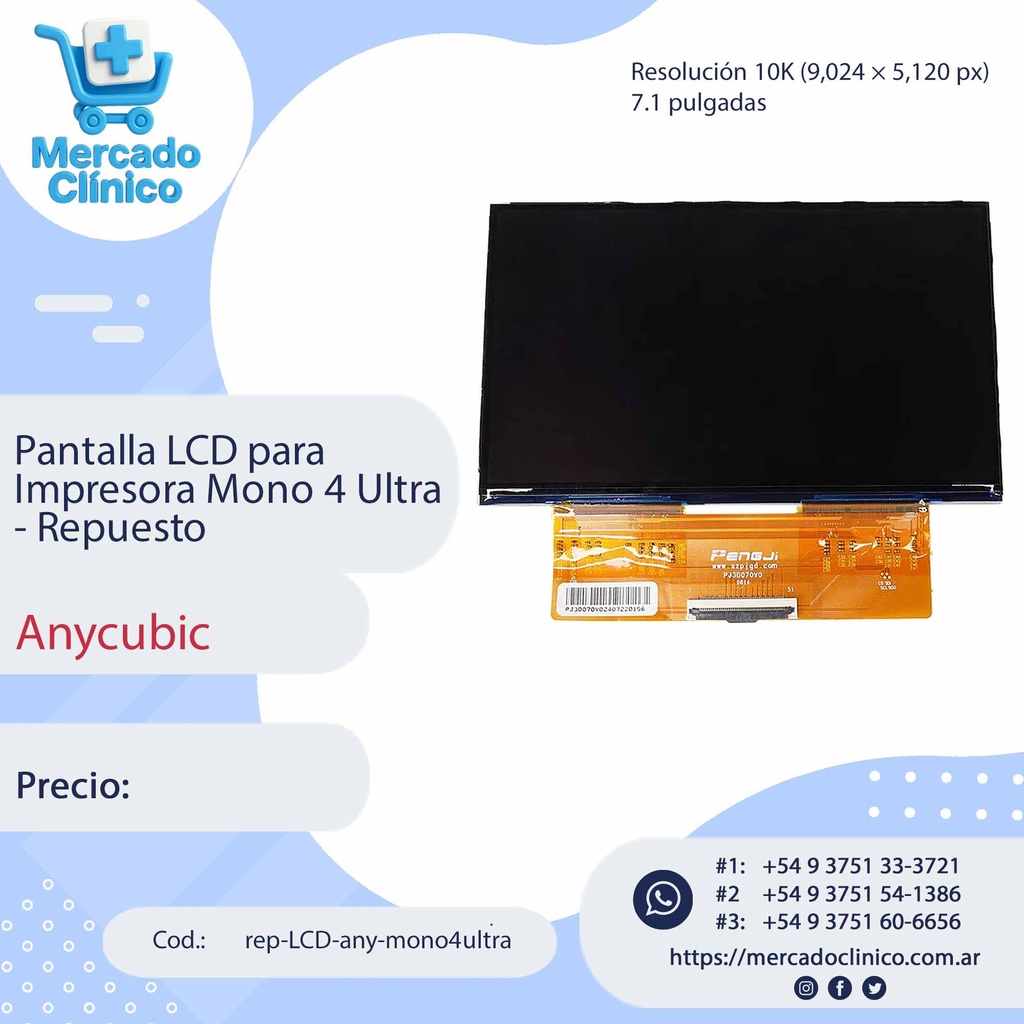 Pantalla LCD para  Impresora Mono 4 Ultra - Repuesto - Anycubic