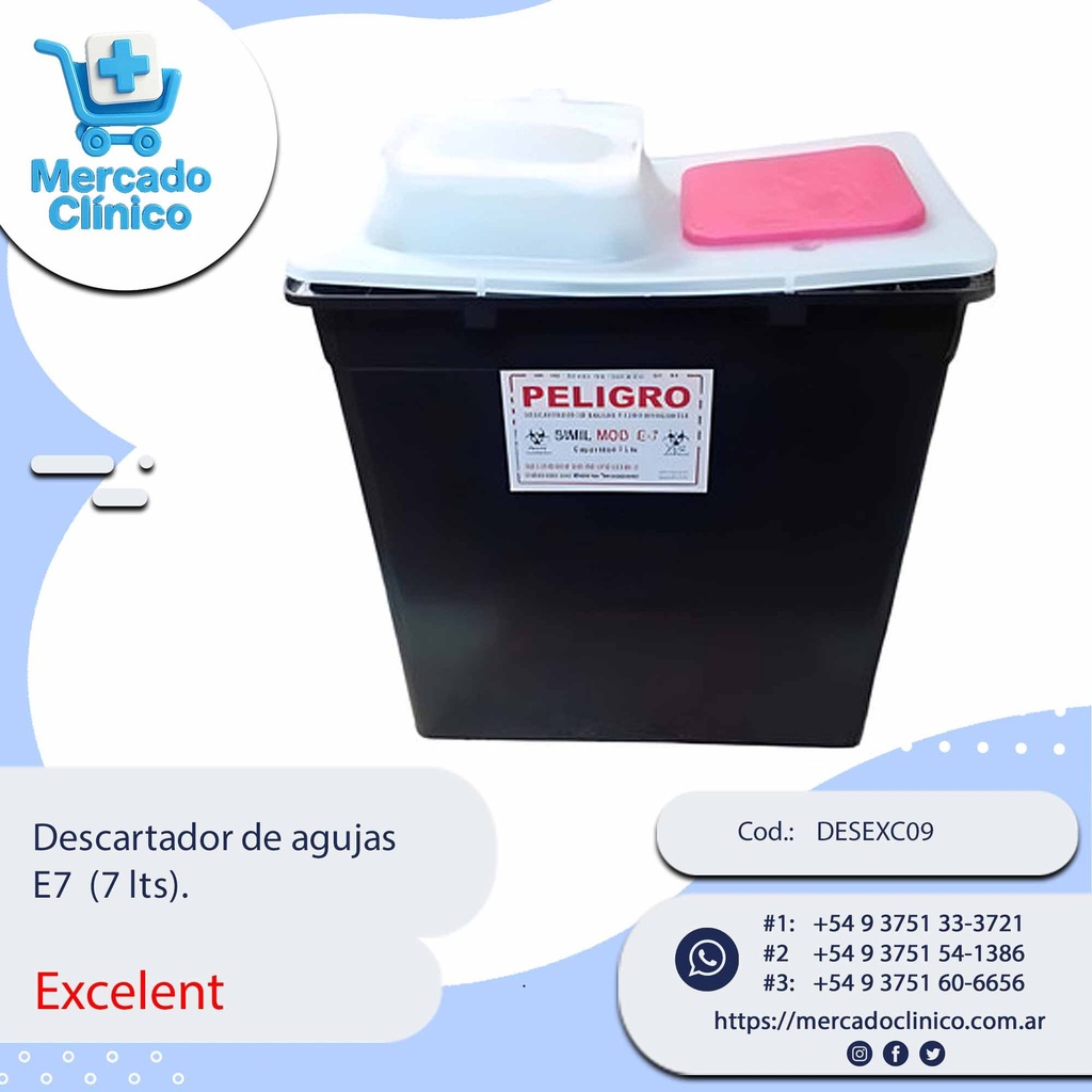 Descartador de agujas  E7  (7 lts). - Excelent