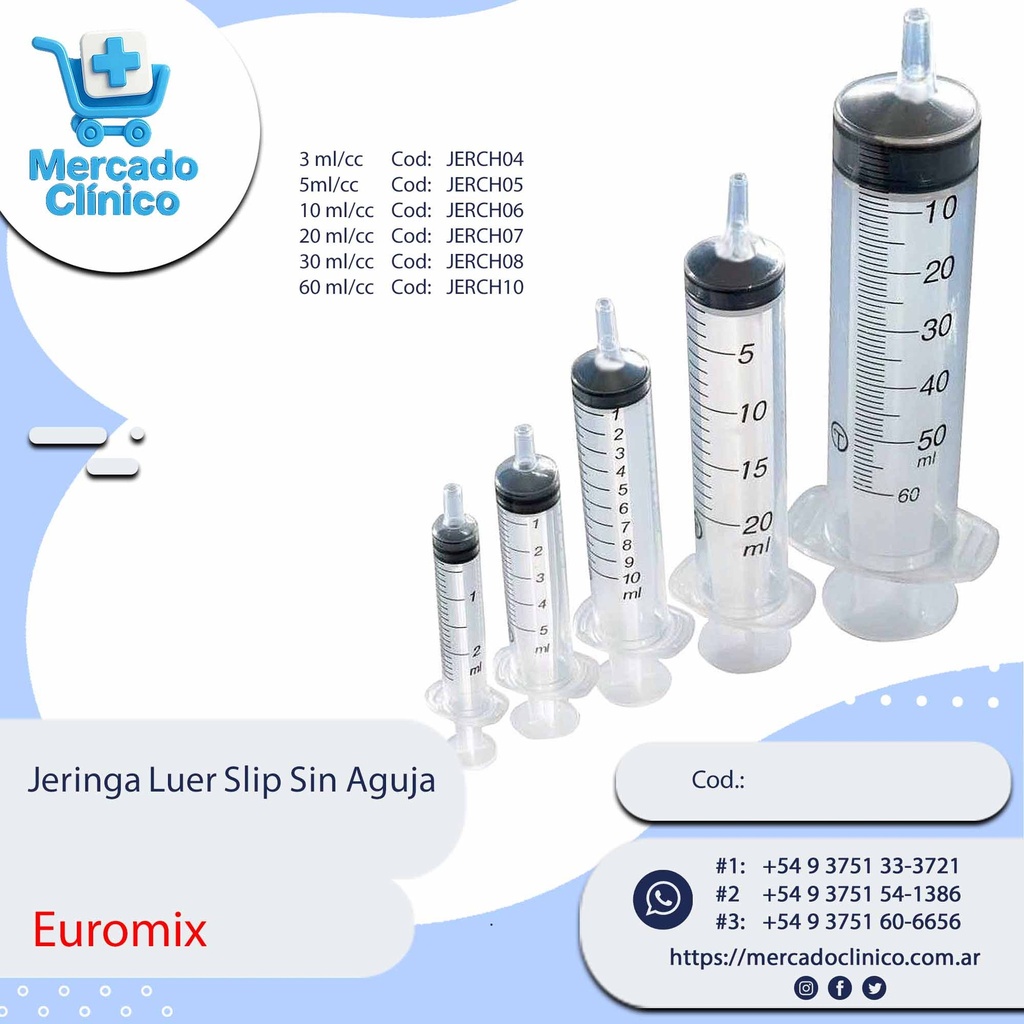 Jeringa Luer Slip Sin Aguja  - Euromix