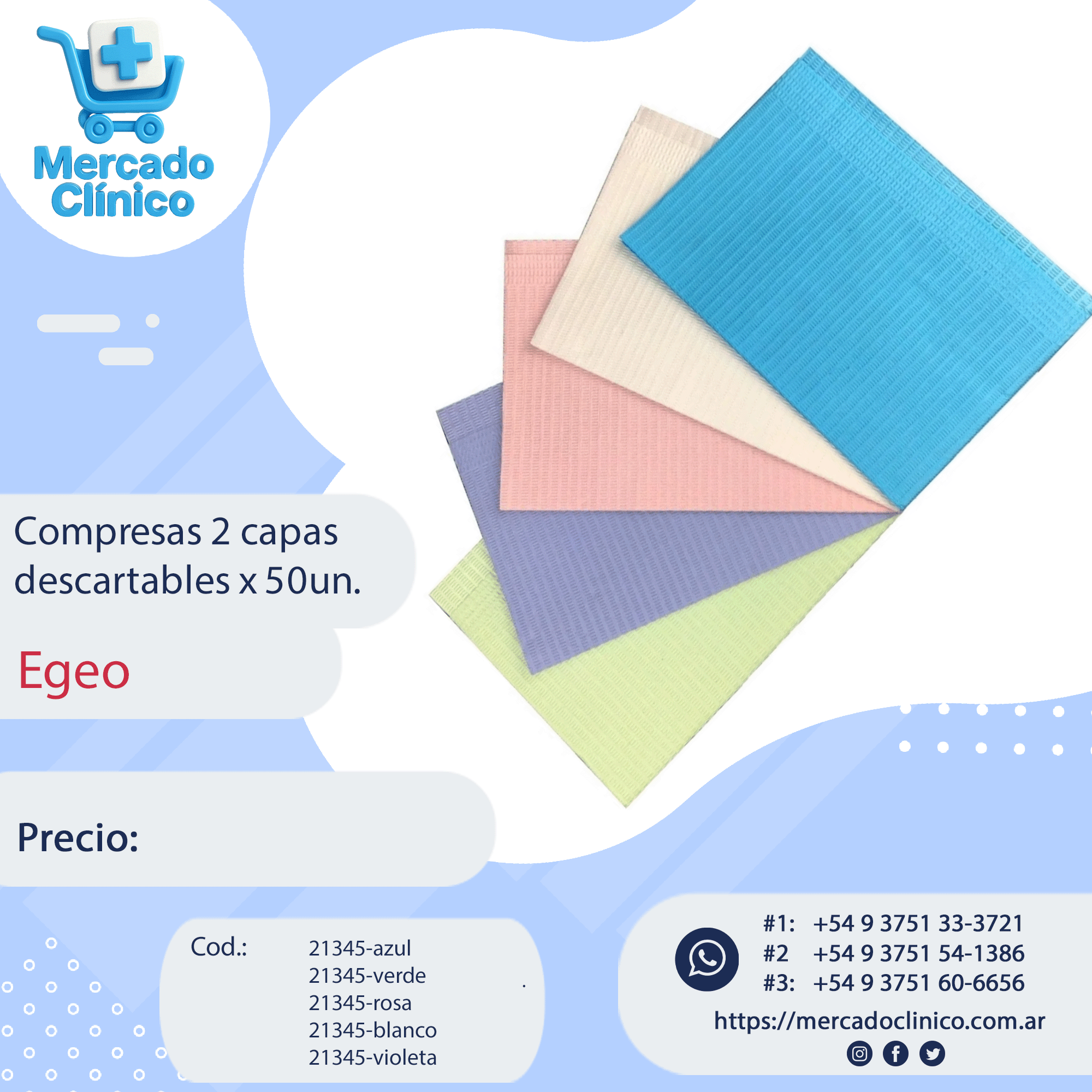 Compresas  descartables 2 capas x 500 unidades - EGEO (copia)