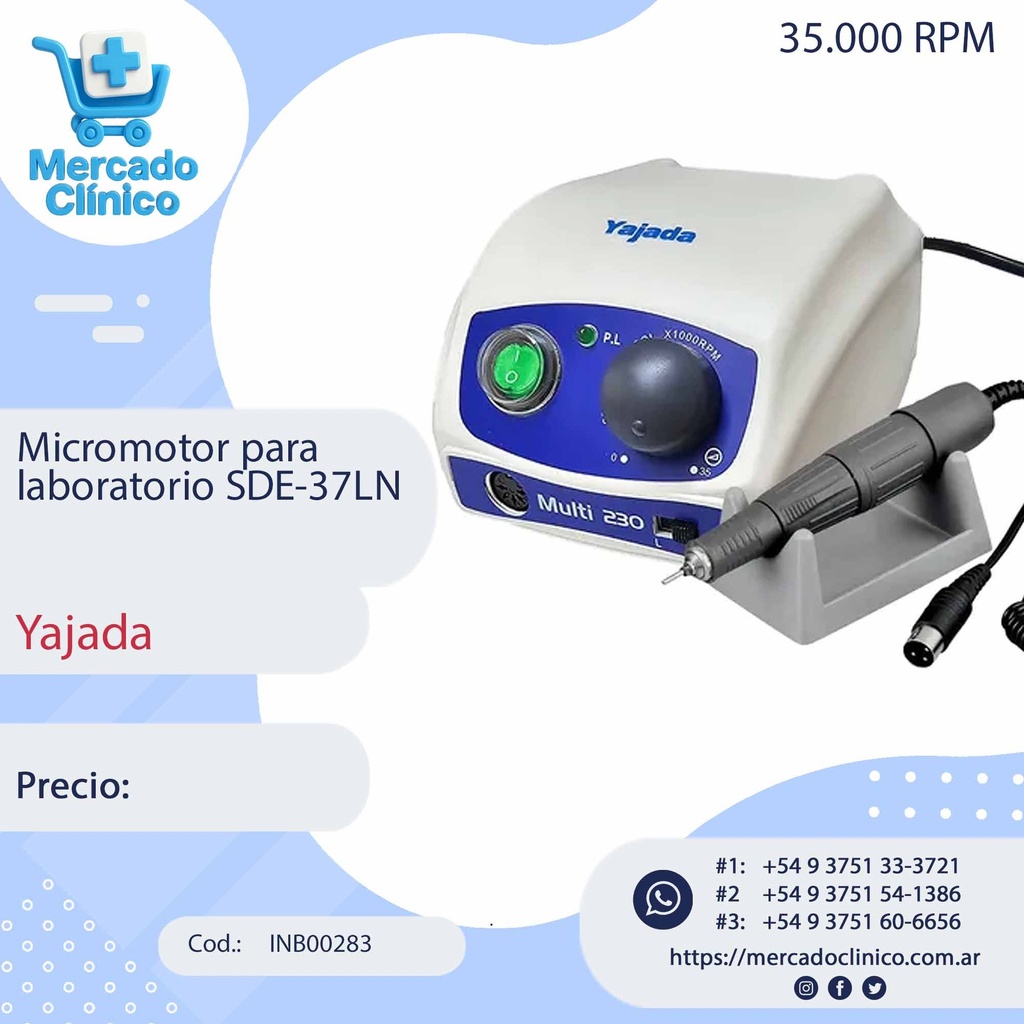 Micromotor para laboratorio SDE-37LN - 35.000 RPM - Yajada