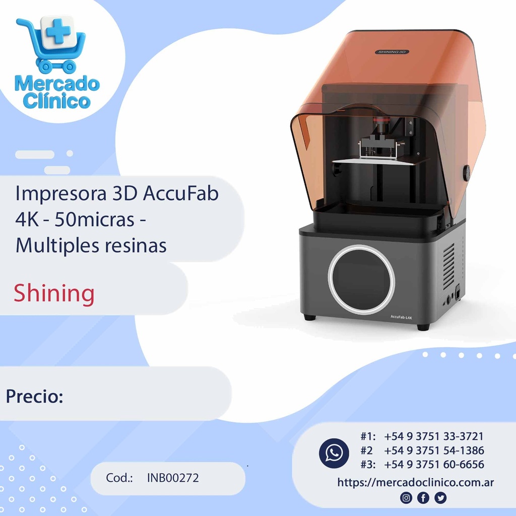 Impresora 3D AccuFab 4K - 50micras - Multiples resinas - Shining