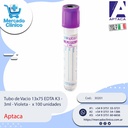 Tubo de Vacio 13x75 EDTA K3 - 3ml - Violeta - Aptaca