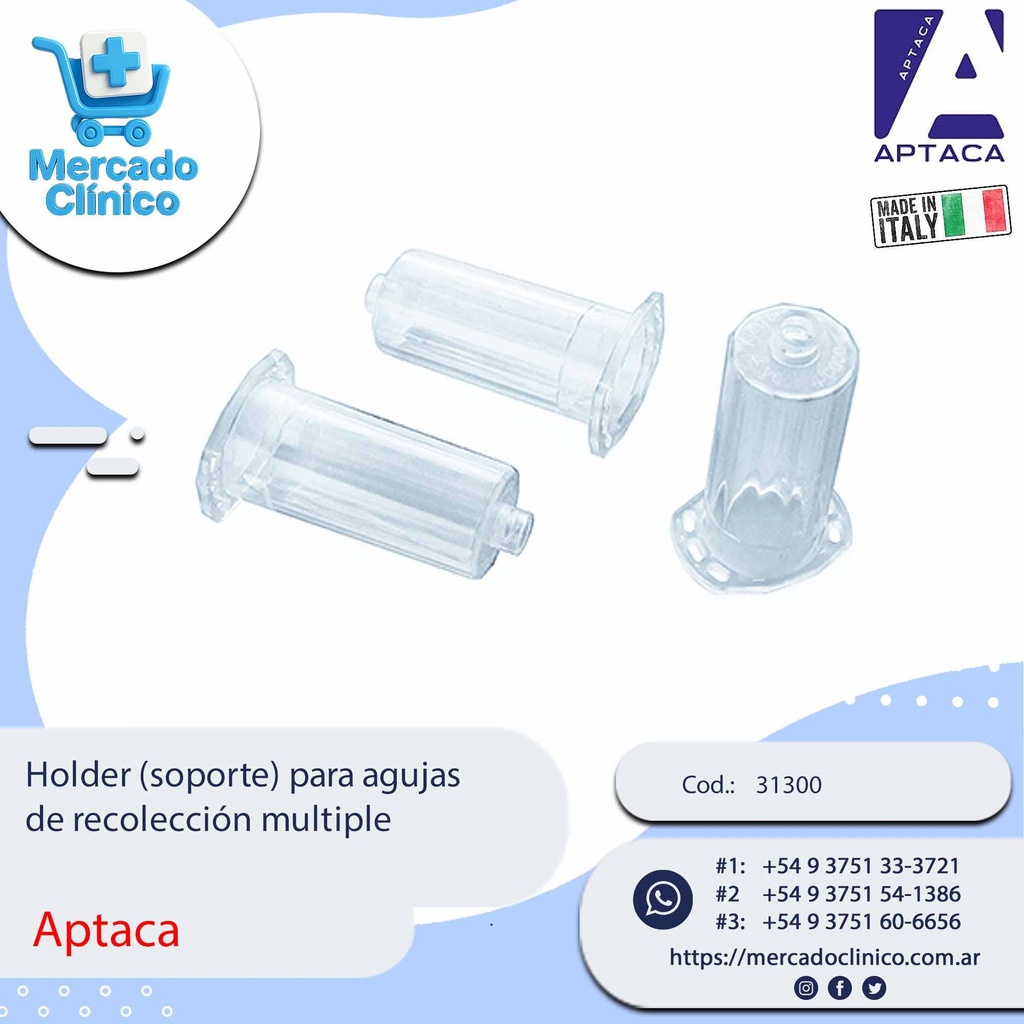 Holder (soporte) para agujas de recolección multiple - Aptaca