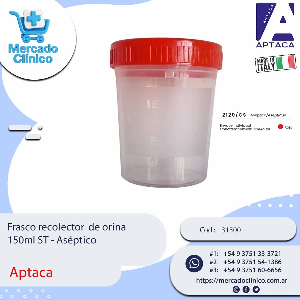 Frasco recolector  de orina  150ml ST - Aséptico . Aptaca