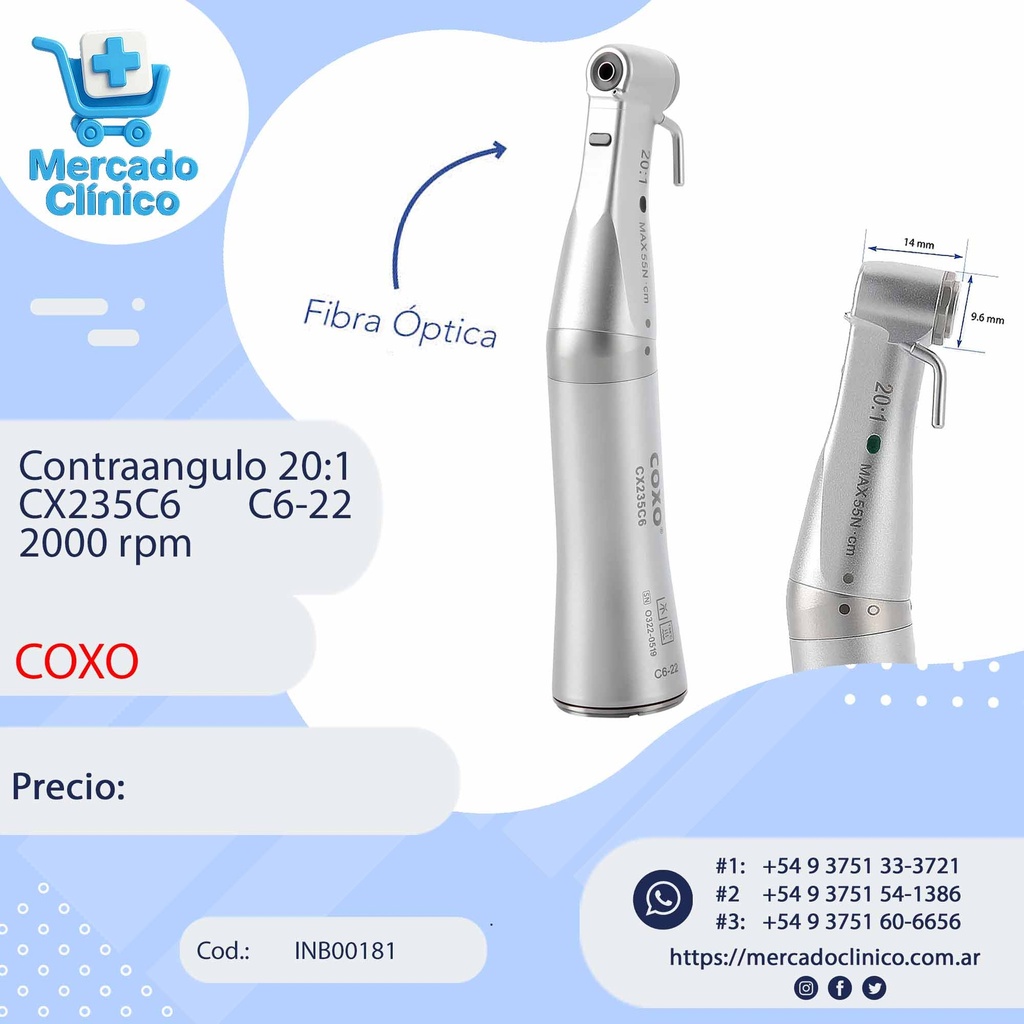Contraangulo 20:1 CX235C6       C6-22 2000 rpm - Led - Coxo