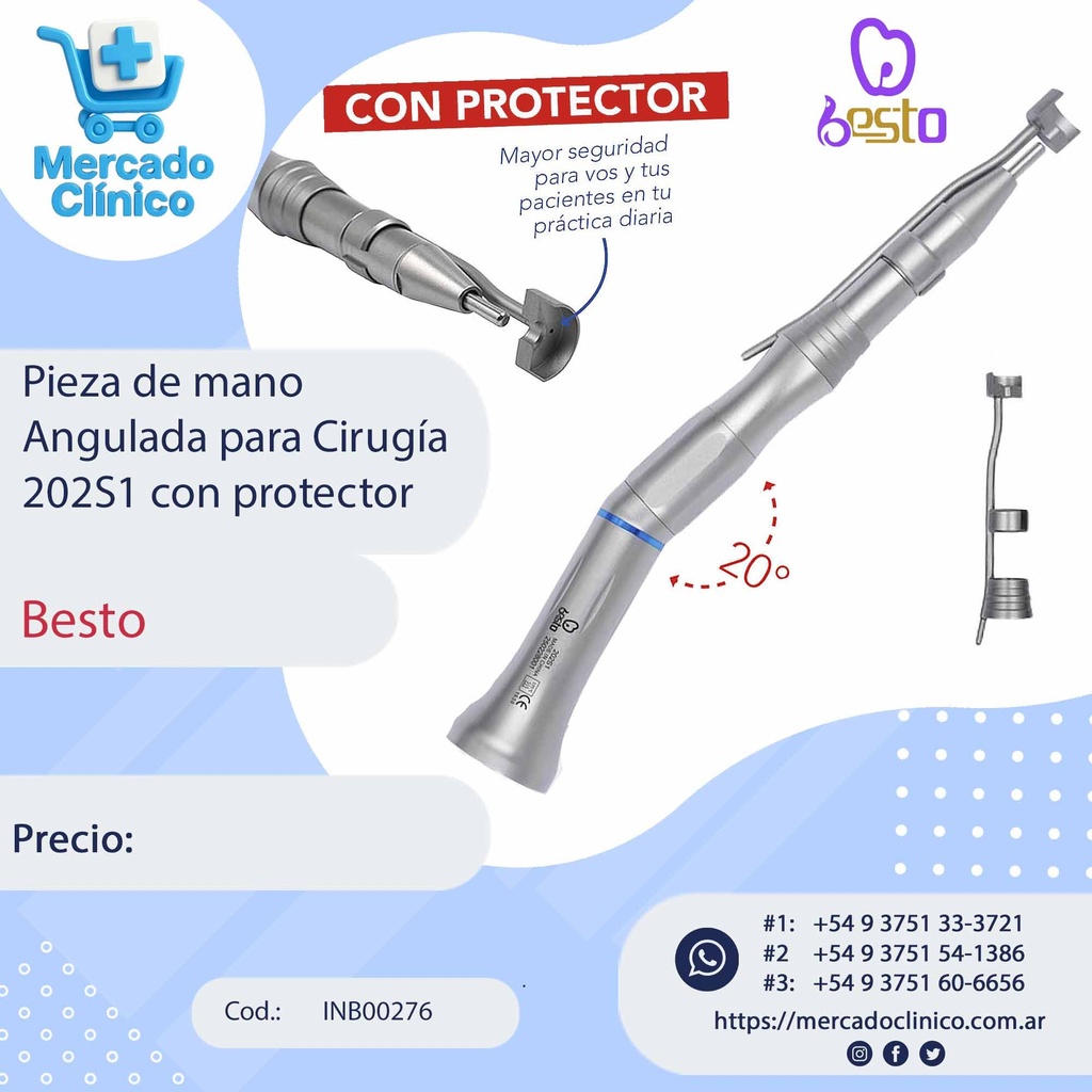 Pieza de mano Angulada para Cirugía 202S1 con protector - Besto