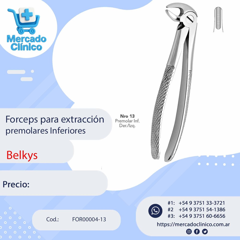 Forceps para extracción premolares Inferiores - Belkys