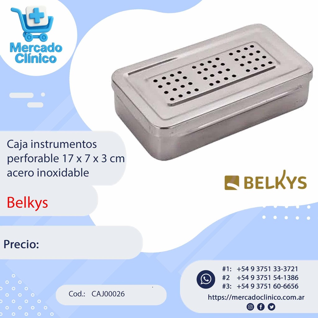 Caja instrumentos perforada 17 x 7 x 3 cm  acero inoxidable - Belkys
