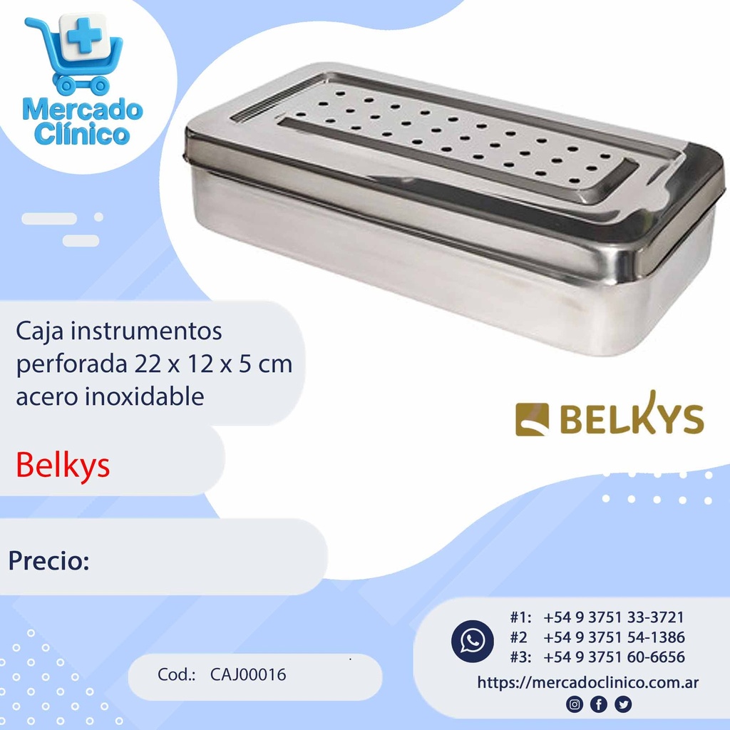 Caja instrumentos perforada 22 x 12 x 5 cm  acero inoxidable - Belkys