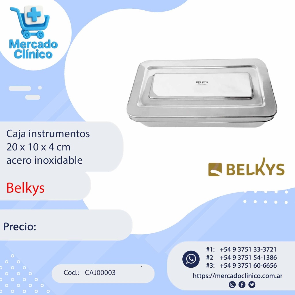 Caja instrumentos 20 x 10 x 4 cm  acero inoxidable - Belkys