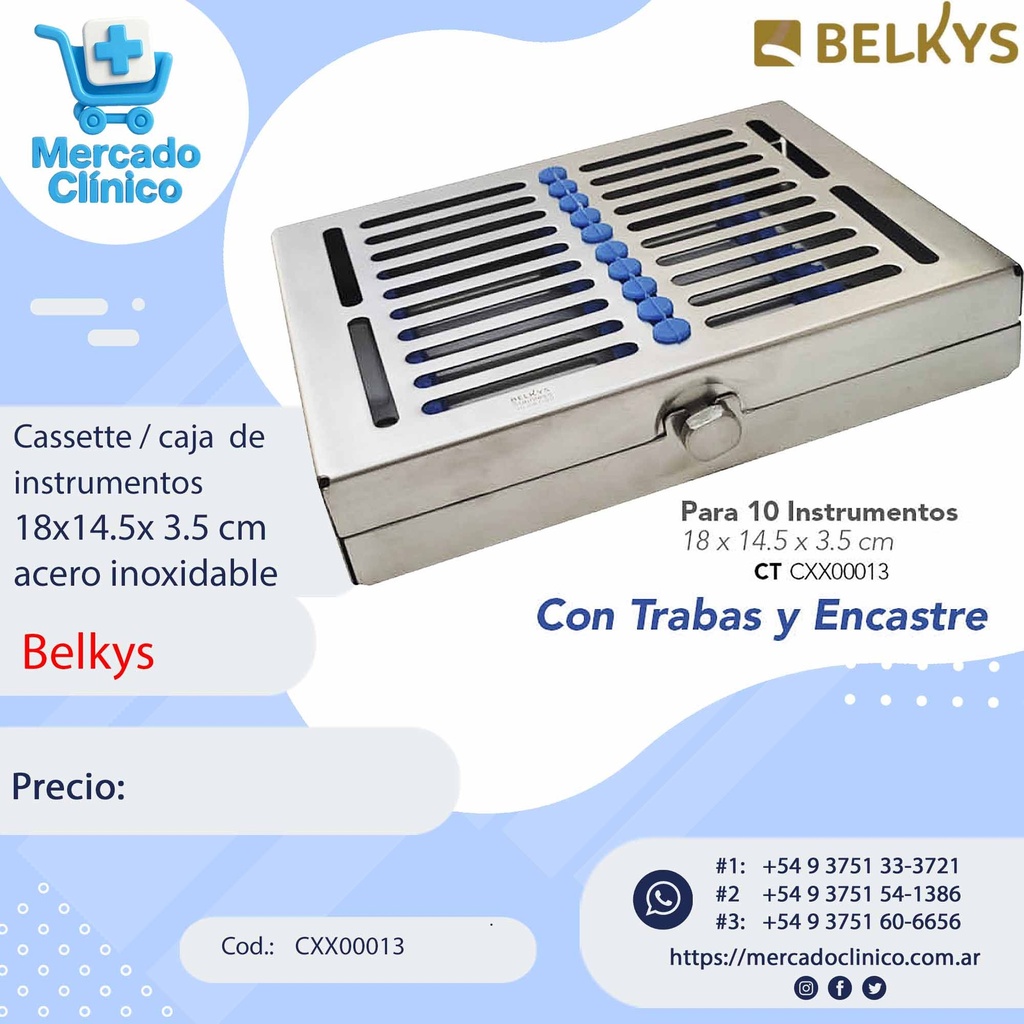 Cassette / caja  de  instrumentos  18x14.5x 3.5 cm  acero inoxidable - Belkys