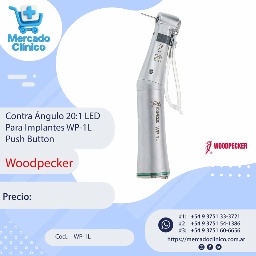 Contra Ángulo 20:1 LED Para Implantes WP-1L Push Button - Woodpecker