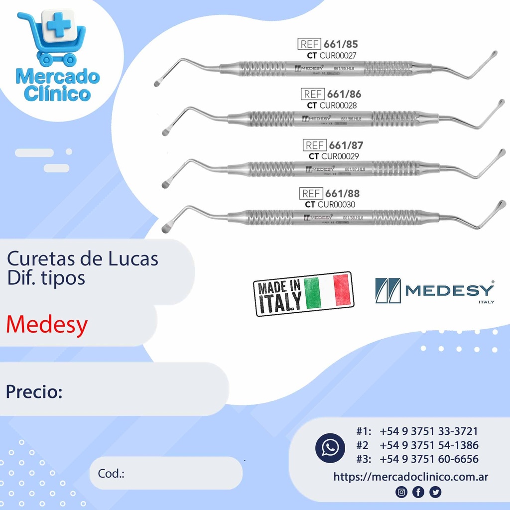 Curetas de Lucas - diferentes tipos - Medesy