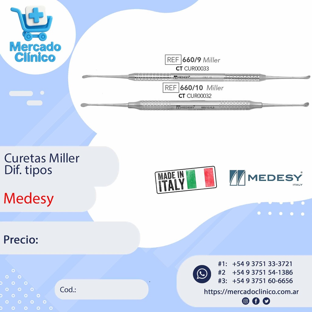Curetas Miller - diferentes tipos - Medesy