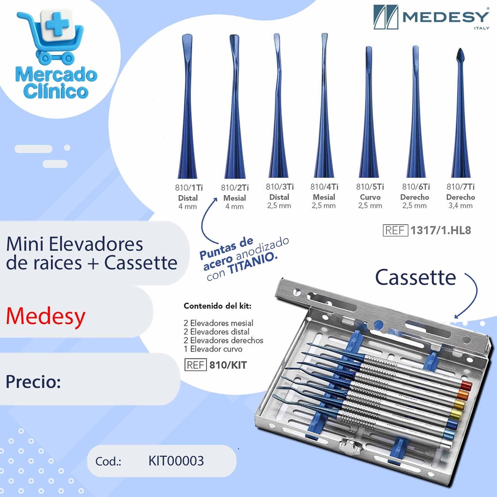Kit 7 Mini Elevadores de raices + Cassette - Medesy