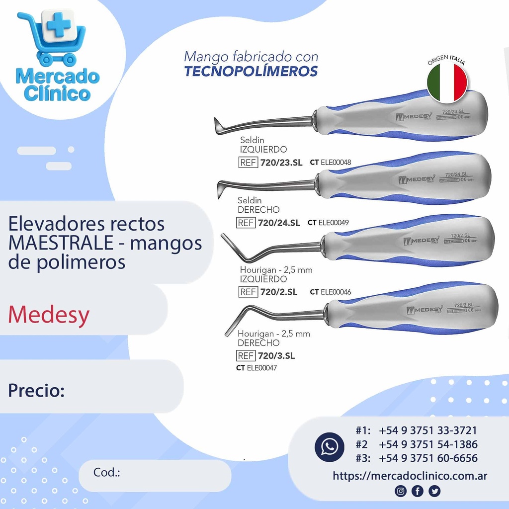 Elevadores rectos MAESTRALE - mangos de polimeros - X UNIDAD - Medesy