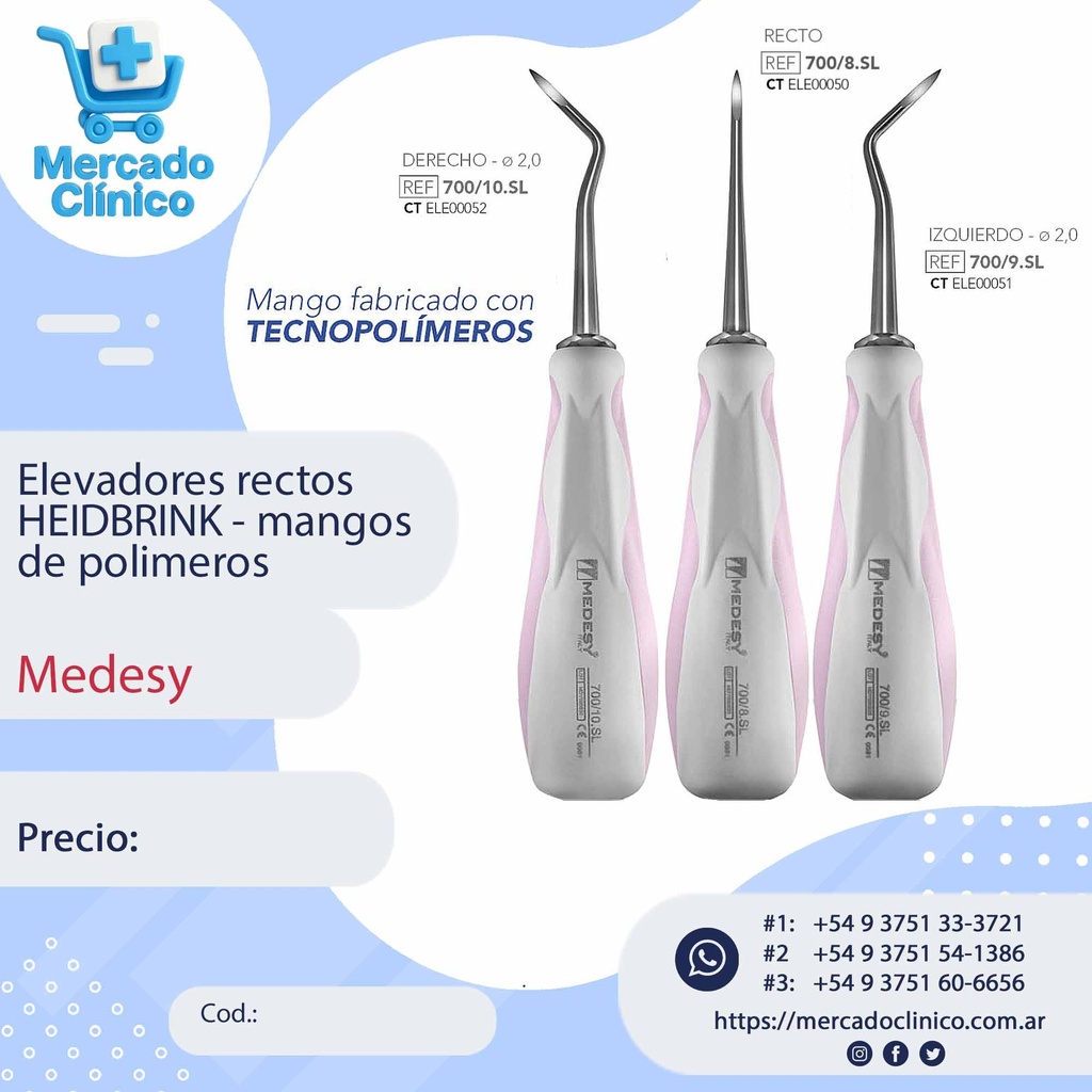 Elevadores rectos HEIDBRINK - mangos de polimeros - X UNIDAD - Medesy