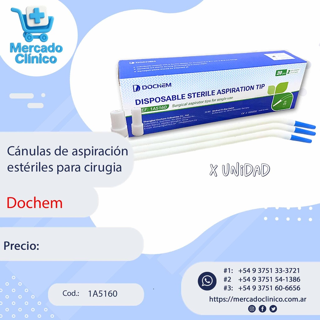 Suctor tipo cánula para Cirugía, plásticas, en pouch individual - Dochem