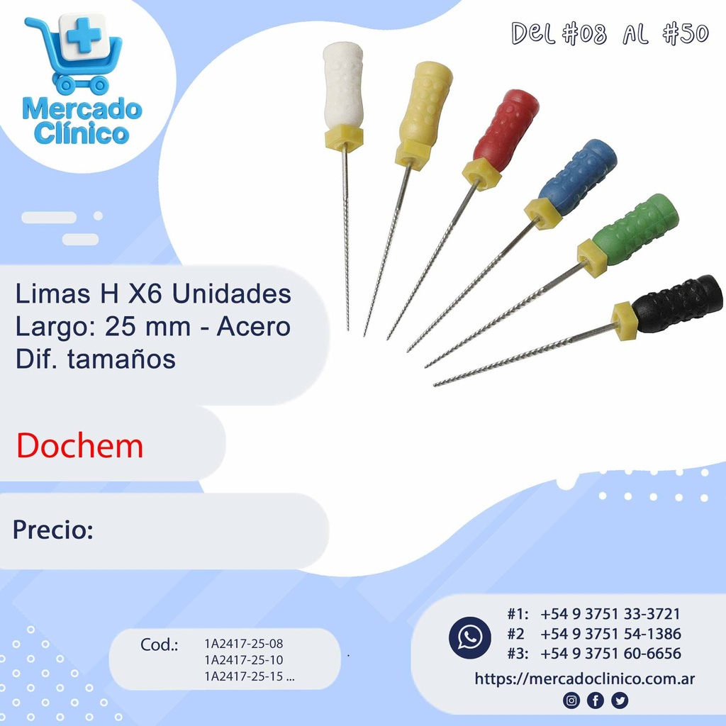Limas H X6 Unidades Largo: 25 mm Dif. tamaños - Dochem