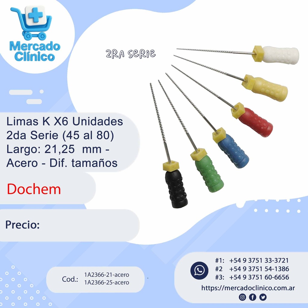 Limas K X6 Unidades 2da Serie (45 al 80) - Acero - Dif. tamaños  - Dochem