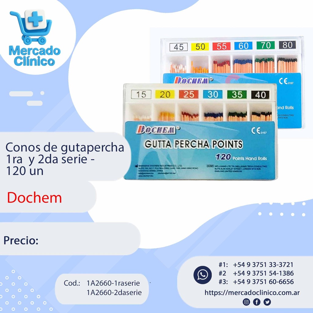 Conos de gutapercha 1ra  y 2da serie -  120 un - Dochem