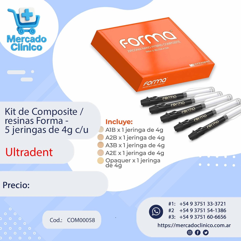 Kit de Composite / resinas  Forma - 5 jeringas  de 4g c/u - Ultradent