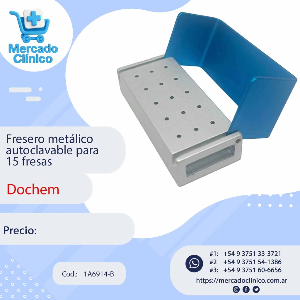 Fresero metálico  autoclavable para 15 fresas - Dochem