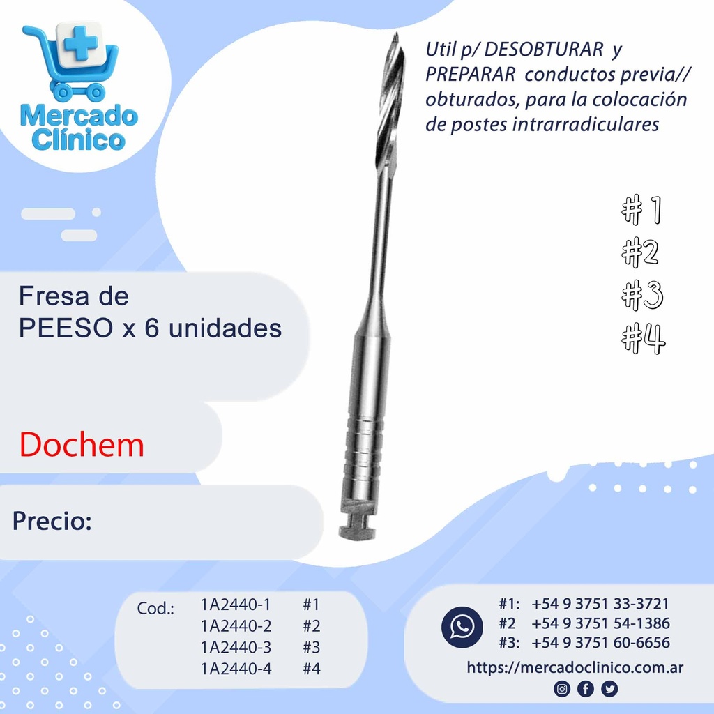 Fresa / ensanchador Largo de Peeso x 6 unidades - Dochem